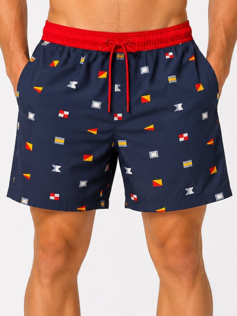 Old Navy Swim Trunks Men's XL Nautical Flag Print Blue Red Mesh Lined Shorts